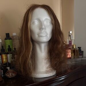 Real Hair Brown Wavy Highlighted Hair Wig